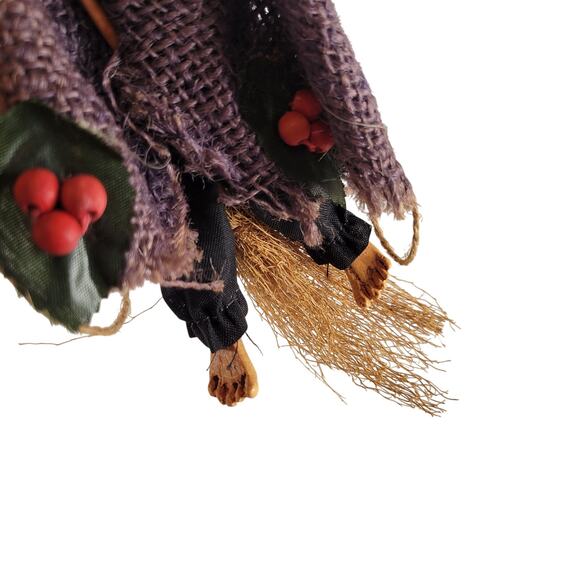 Vintage Witch Doll 9" Handmade Fabric & Resin Broomstick Hanging Decor Halloween - Picture 11 of 16
